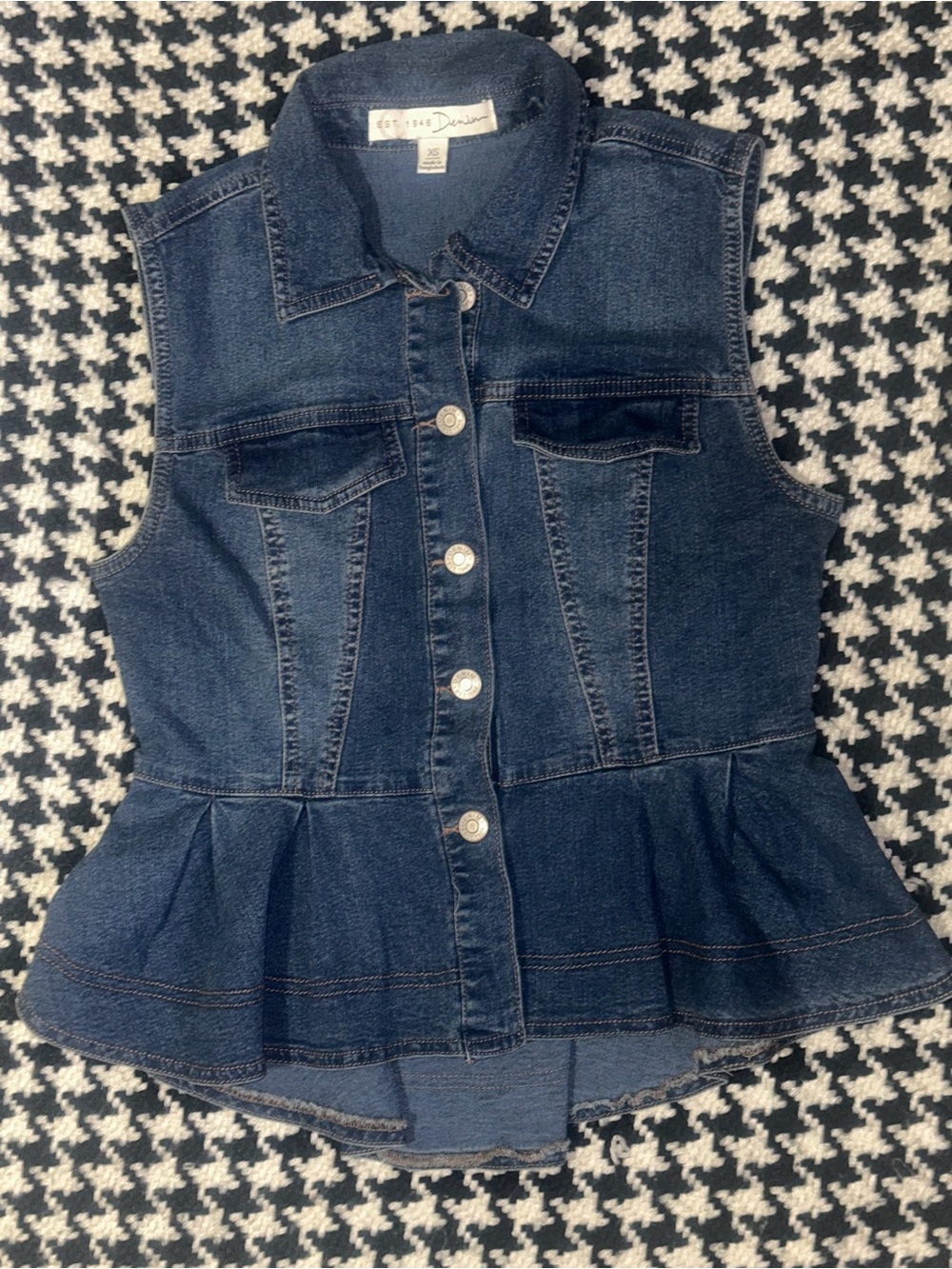 Y2K Sleeveless Peplum Denim Button-Up Vest
